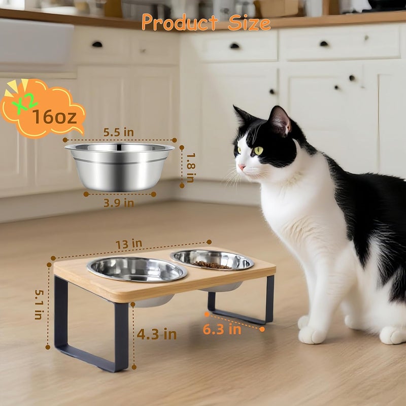 FUNACAY Elevated Cat Bowls, Raised Cat Bowl with 32 oz Stainless Steel Food Bowls Non-Slip Feeder for Cats and Puppy, 15° Tilted Raised Pet Dishes, Indoor Food Bowl with Bamboo Stand Anti Vomiting - Image 4